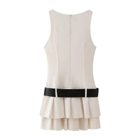 Women Belt Sleeveless Mini Dress