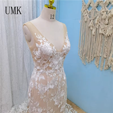 Sexy Deep V Lace Bohemia Mermaid Wedding Dress Boho Vestido De Noiva Chic Open Back Beach Bridal Gowns