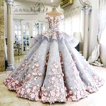 Colorful Luxury Wedding Dresses Pink Flowers Dreamy Ball Gown Wedding Gowns Princess Bride Dress 2017 Vestido De Noiva Mariage