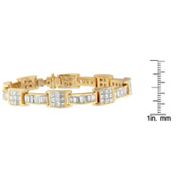 INFINITE JEWELS - Original 14K Yellow Gold Princess and Baguette-Cut Diamond Box-Link Bracelet(10.75 Cttw,G-H Color,VS2-Si1 Clarity)