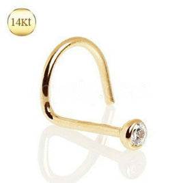 14Kt Yellow Gold Screw Nose Ring With Press Fit CZ