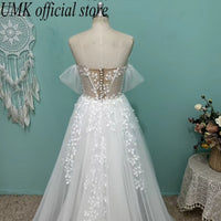 2025 Sexy Illusion Lace Wedding Dress Boho Tulle Deep V Cap Sleeve Front Split Beach Bridal Gowns