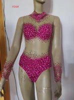 5 Colors Big Stone Mesh Bodysuit Birthday Party Dance Sexy Outfit Nightclub Bar Women Singer Team Costume Rhinestones Clothes