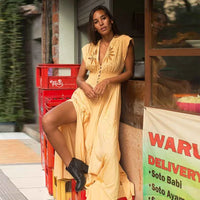 FollowYouLike 2019 Yellow Embroidery Boho Dress