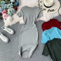 Women Solid Short Sleeve Mini Dress