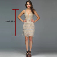 SERENE HILL - Original 2024 Champagne V-Neck Sexy Short Dresses Beading Tassel Party Cocktail Gowns Serene HiLL LA70124