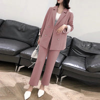 MUSWANNA' S STORE - Original Work Pant Suits OL 2 Piece Sets Double Breasted Long Sleeve Blazer Jacket Oversized Trousers Suit for Women Set Feminino