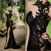EMIQIAN - Original Mermaid Prom Dresses,High Neck Evening Gowns, Sequins Beading High Side Split Long Formal Party Dress