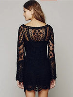 2021 hot sale flower pattern long sleeve loose hook beach dress women&#39;s hollow out sexy lace dress elegant sexy lace beach dress