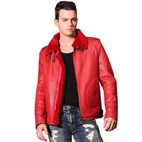 LUHAYESA - Original Quality Thick Sheepskin Coat Shearling Fur Coat Male Formal Red Shearling Clothing Genuine Shearling Coat for Men Outwear