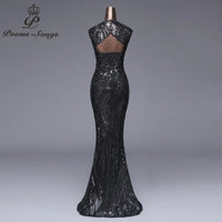 POEMSSONGS - Original Elegant Long Black Sequin Evening Dress Vestido De Festa Robe Longue Prom Gowns Formal Party Dress Reflective Dress