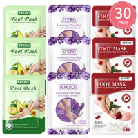 EFERO 30Pair Exfoliating Foot Masks Pedicure Socks Exfoliation for Feet Mask Peel Dead Skin Remover Calluses Whitening Foot Mask