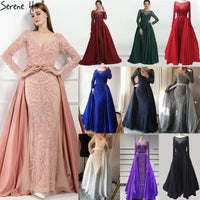 SERENE HILL - Original Luxury Pink  Mermaid  Evening Dresses Emeradald  Green Train Long Sleeves Beading Crystal Evening Gown 2024 - LA6172