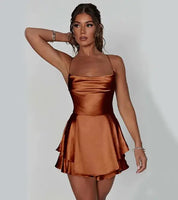 Slim Strap Satin Backless Dress