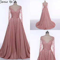 SERENE HILL - Original Luxury Pink  Mermaid  Evening Dresses Emeradald  Green Train Long Sleeves Beading Crystal Evening Gown 2024 - LA6172