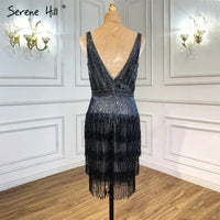 SERENE HILL - Original 2024 Champagne V-Neck Sexy Short Dresses Beading Tassel Party Cocktail Gowns Serene HiLL LA70124