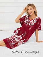 House Dresses for Women with Pockets Moo Moo Nightgown Short Sleeve Mumu Dress Lounge Dress S-3XL Wine Red 5X-Large