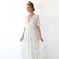 BLUSHFASHION - Original Bestseller Boho Ivory Bat Sleeves  Dress #1241