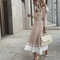 Elegant Knitted Patchwork Sweater Dress