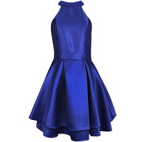 Blue Halter Neck Backless Skater Dress