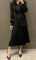 Mid-length Long-sleeved Pleated Dress