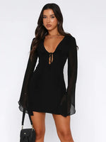 InstLike-Hollow Out Flare Sleeve Mini Dress