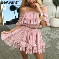 Ruffle Pleated Chiffon Summer Dress