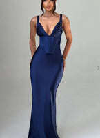 Elegant Deep V Satin Slim Strap Dress