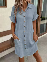 Summer Short Sleeve Solid Color Shirt Dress