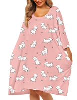 KFUBUO Plus Size Nightgowns for Women Oversized Sleep Tshirts Dress Short Sleeves Sleepwear With Pocket Fit S-5XL Dog