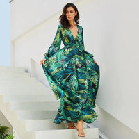 Long Sleeve Dress Tropical Green