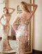 POEMSSONGS - Original Double V-Neck Evening Dress Vestido De Festa Formal Party Dress Luxury Gold Long Sequin Prom Gowns Reflect