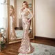 POEMSSONGS - Original Double V-Neck Evening Dress Vestido De Festa Formal Party Dress Luxury Gold Long Sequin Prom Gowns Reflect