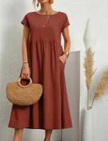 Solid Color Sleeveless Cotton-Linen Pocket Dress