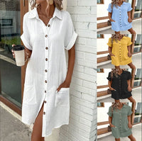 Summer Short Sleeve Solid Color Shirt Dress