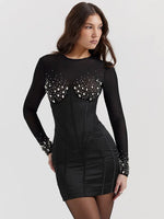 Patchwork Mini Dress with Rhinestones for Women