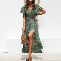 Floral Print Boho Maxi Dress: HiloRill Summer Beach Women's Casual V-Neck Split