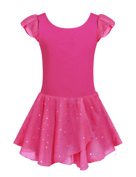 Arshiner Girls Ruffle Sleeve Ballet Dance Dress Tutu Skirted Leotard Rose Red 8-9 Years