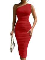 Mesh One-Shoulder Ruched Dress