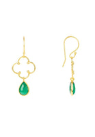 Open Clover Gemstone Drop Earrings Gold Green Onyx