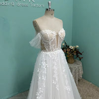 2025 Sexy Illusion Lace Wedding Dress Boho Tulle Deep V Cap Sleeve Front Split Beach Bridal Gowns