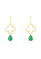 Open Clover Gemstone Drop Earrings Gold Green Onyx