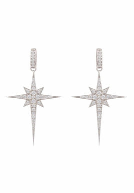 North Star Burst Large Drop Earrings Silver