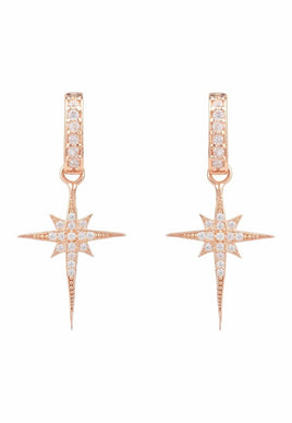 North Star Burst Small Drop Earrings Rosegold