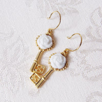 Porcelain Camellia Golden Key Earrings