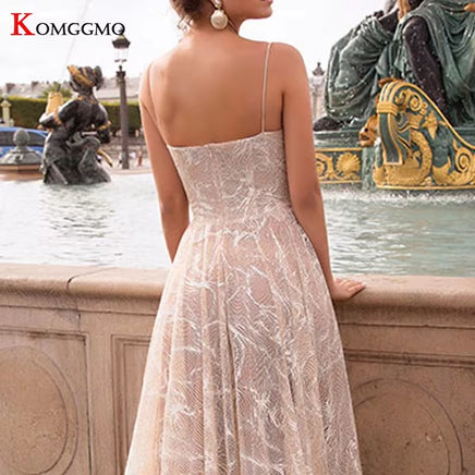 2023 Hot Sale Spaghetti Straps Court Train A-Line Wedding Dress Elegant Sleeveless Embroidery Appliques Tulle V-Neck Bridal Gown