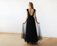 BLUSHFASHION - Original Black Tulle and Lace Sleeveless Maxi Gown #1145