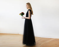 BLUSHFASHION - Original Black Tulle and Lace Sleeveless Maxi Gown #1145