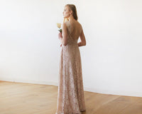 BLUSHFASHION - Original Open Back Lace Maxi Dress Sleeveless Pink Blush  #1141