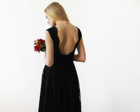 BLUSHFASHION - Original Open Back Lace Midi Sleeveless Black Dress #1143